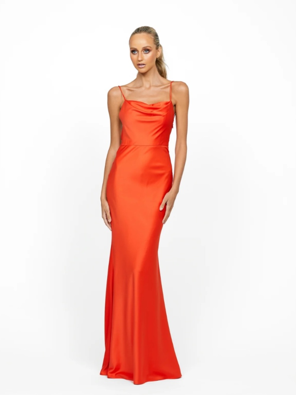 NWT Bariano Lover Draped Cowl Gown, Tangerine, Sz 8